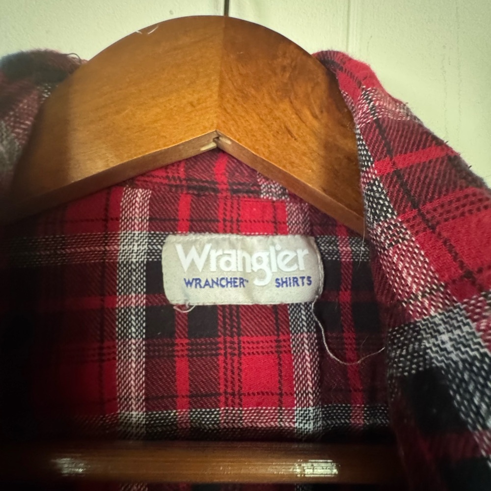 Wrangler Red and Black Plaid Casual Pearl Snap Shirt
